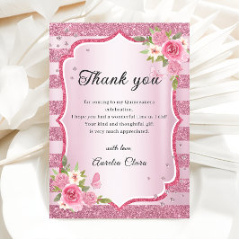 Pink Floral Quinceanera Danke Karte