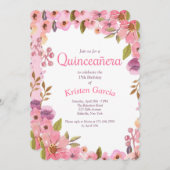 Pink Floral Quinceañera Einladung (Vorne/Hinten)
