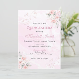 Pink Floral Quinceanera Einladung