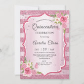 Pink Floral Quinceañera Geburtstag Einladung (Vorderseite)