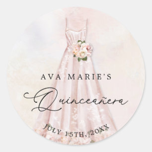 Pink Floral Quinceañera Geburtstag Runder Aufkleber