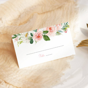 Pink Floral Quinceañera Gedeckte Platzkarte Rose