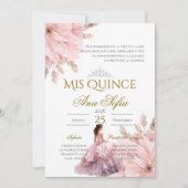 Pink Floral Quinceanera invitation Spanish Einladung (Vorderseite)