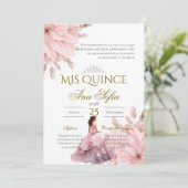 Pink Floral Quinceanera invitation Spanish Einladung (Stehend Vorderseite)