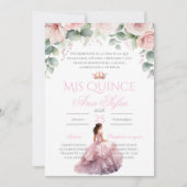 Pink Floral Quinceanera invitation Spanish Einladung (Vorderseite)