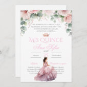 Pink Floral Quinceanera invitation Spanish Einladung (Vorne/Hinten)