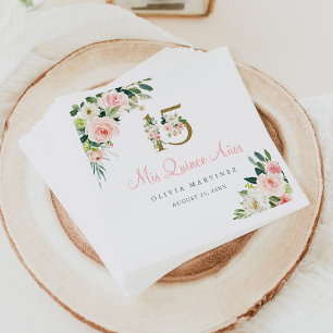 Pink Floral Quinceañera Papier Napkins Mis Quince Serviette
