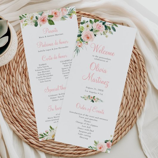 Pink Floral Quinceañera Programm Reihenfolge der V