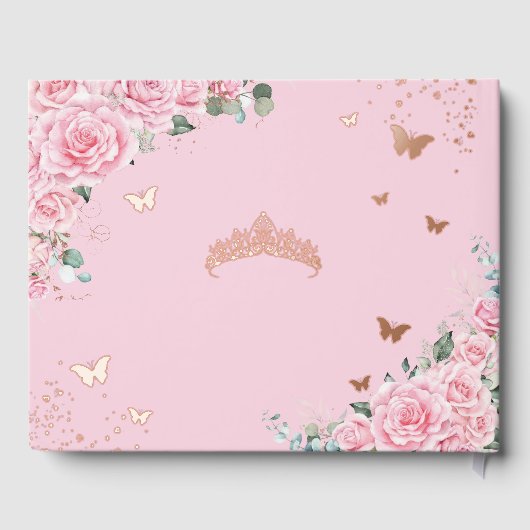 Pink Floral Quinceañera Quince 15 XV Rose Gold Gästebuch (Rückseite)