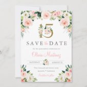 Pink Floral Quinceañera Save the Date Foto Rose (Vorderseite)