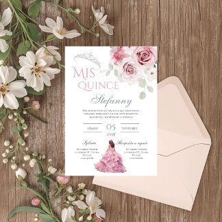 Pink Floral Quinceañera Spanisch Einladung