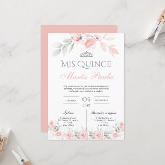 Pink Floral Quinceañera Spanisch Einladung