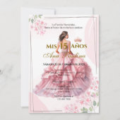 Pink Floral Quinceañera Spanische Einladung (Vorderseite)