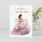 Pink Floral Quinceañera Spanische Einladung (Stehend Vorderseite)