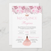 Pink Floral Quinceañera Spanish Einladung (Vorne/Hinten)
