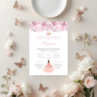 Pink Floral Quinceañera Spanish  Einladung
