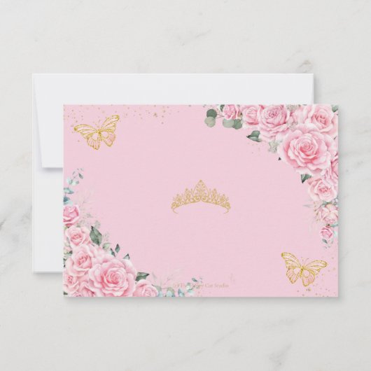 Pink Floral Quinceañera Sweet 16 Butterflies Reply RSVP Karte (Rückseite)
