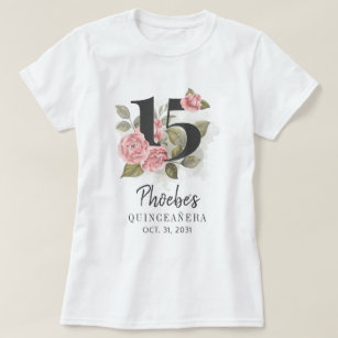 Pink Floral Quinceanera Tochter 15. Geburtstag T-Shirt
