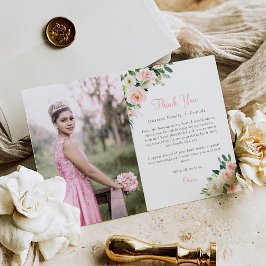 Pink Floral Quinceañera Vielen Dank Ihnen Card 3 F Dankeskarte