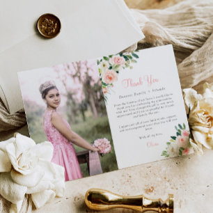 Pink Floral Quinceañera Vielen Dank Ihnen Card 3 F Dankeskarte