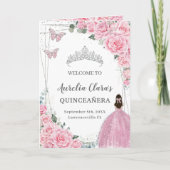 Pink Floral Quinceñera Orden der Ereignisse Padrin Programm (Vorderseite)