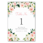 Pink Floral Quinceñera Tischnummer Card Rose (Vorderseite)