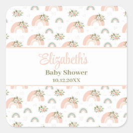 Pink Floral Rainbow Baby Dusche Quadratischer Aufkleber