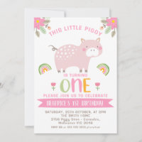 Pink Floral Rainbows Little Piggy 1. Geburtstag