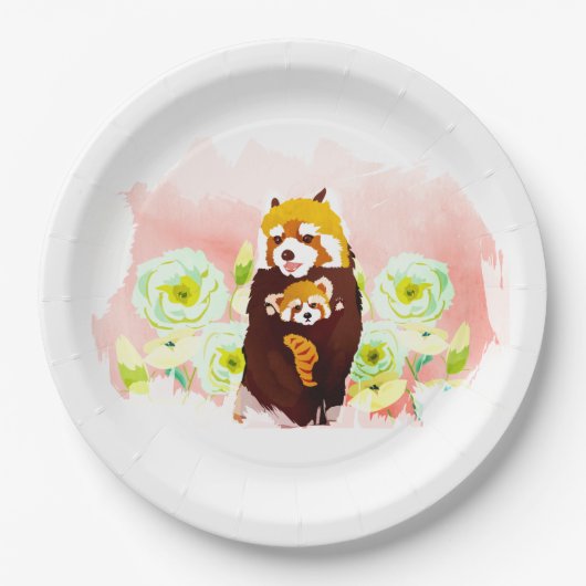 Pink Floral Red Panda Paper Teller 9" (Vorderseite)