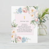 Pink Floral Religious Beerdigung Danke Karte (Stehend Vorderseite)