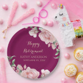 Pink Floral Retirement Party Pappteller (Party)