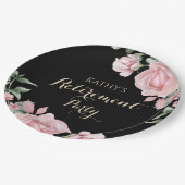 Pink Floral Retirement Party Pappteller (Schrägansicht)