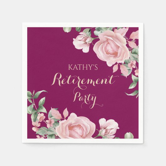 Pink Floral Retirement Party Serviette (Vorderseite)