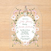 Pink Floral Ribbon Baby Bunny Baby Dusche Acryleinladungen (Vorderseite)