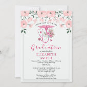 Pink Floral RN Nursing Graduation Invitation | BSN Einladung (Vorderseite)
