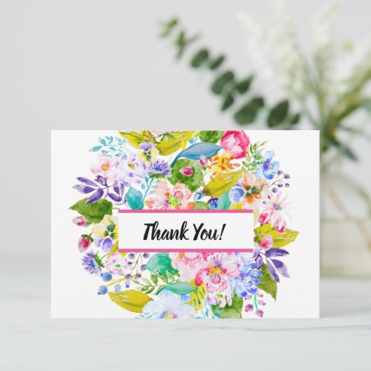 Pink Floral Romantic Wedding Danke (Stehend Vorderseite)