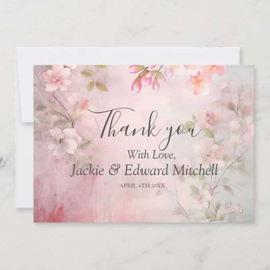 Pink Floral Romantic Wedding Danke (Vorderseite)