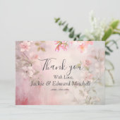 Pink Floral Romantic Wedding Danke (Stehend Vorderseite)