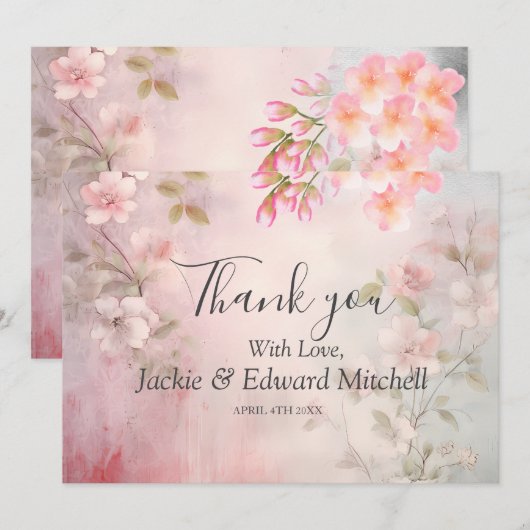 Pink Floral Romantic Wedding Danke (Vorne/Hinten)
