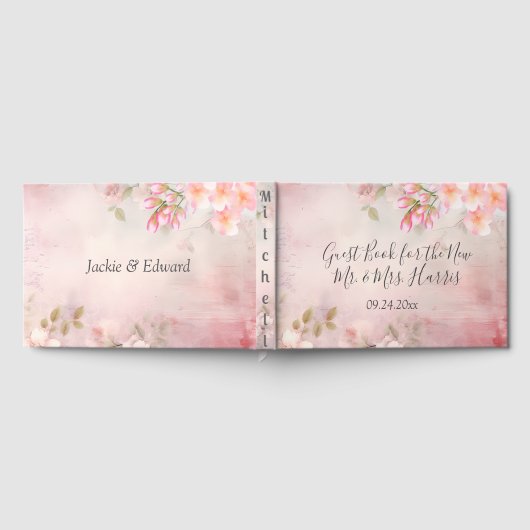 Pink Floral Romantisches Gästebuch (Voll)