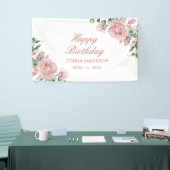 Pink Floral Rose Birthday Party Plate Banner (Messeveranstaltung)
