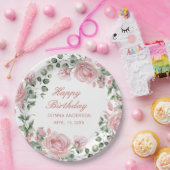Pink Floral Rose Birthday Party Plate Pappteller (Party)