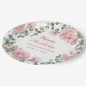 Pink Floral Rose Birthday Party Plate Pappteller (Schrägansicht)