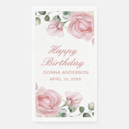 Pink Floral Rose Birthday Party Plate Serviette