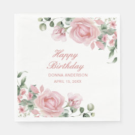 Pink Floral Rose Birthday Party Plate Serviette