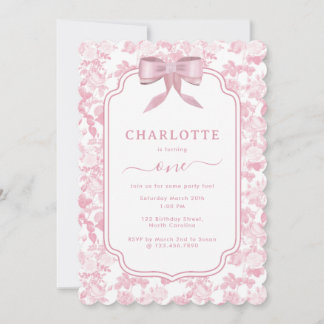 Pink Floral Rose Chinoiserie 1st Girl Geburtstag Einladung