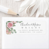 Pink Floral Rose Eucalyptus Wedding Return Address (Insitu)