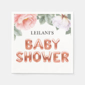 Pink Floral Rose Gold Ballon Babydusche Serviette (Vorderseite)