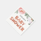 Pink Floral Rose Gold Ballon Babydusche Serviette (Ecke)