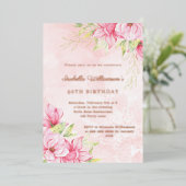 Pink floral rose gold luxury birthday folieneinladung (Stehend vorne)